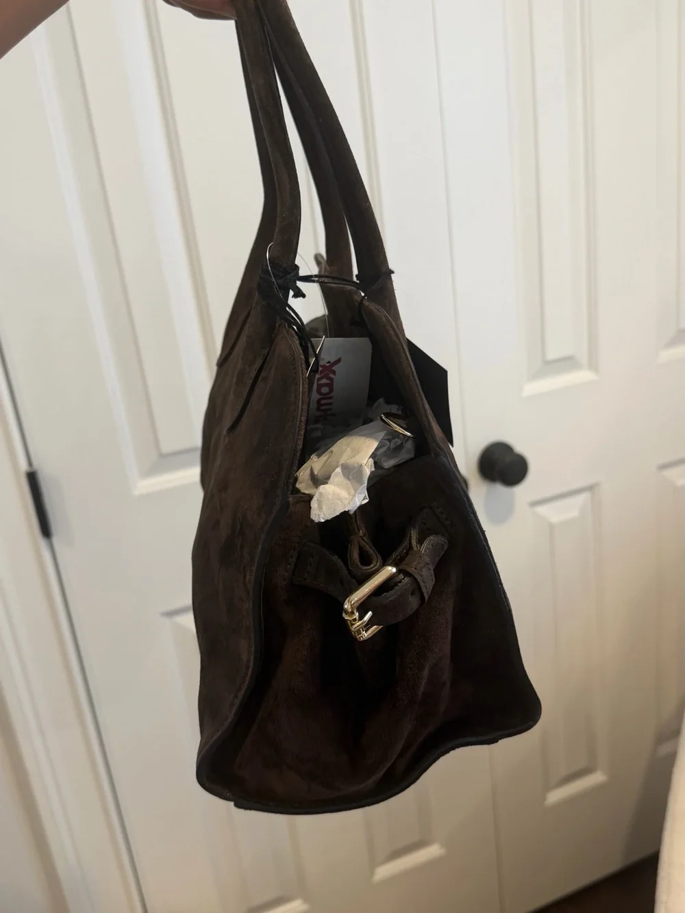 Italian Suede Holdall Bag in Dark Brown - Men Bags